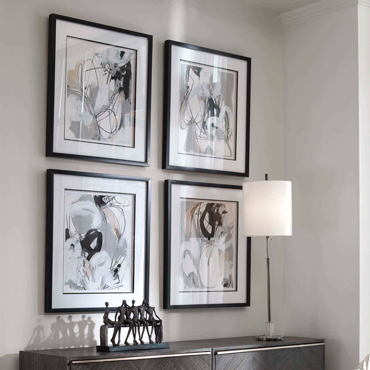 "TANGLED THREADS" GLASS FRAMED PRINTS | SET OF 4