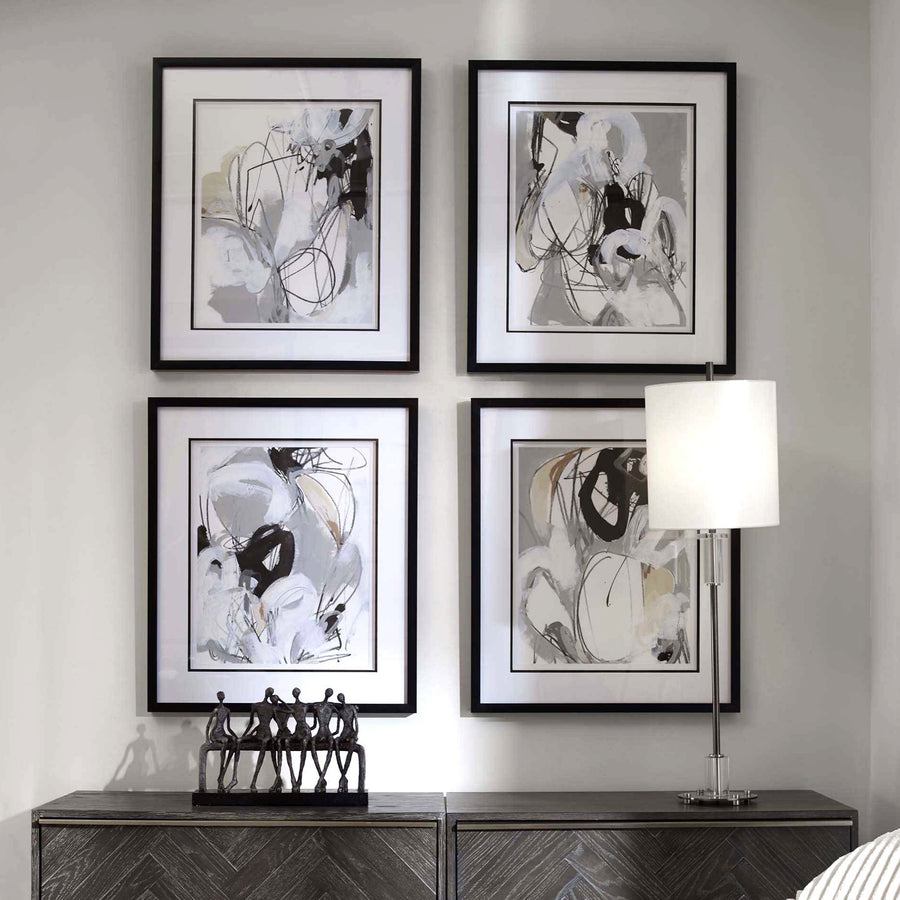 "TANGLED THREADS" GLASS FRAMED PRINTS | SET OF 4