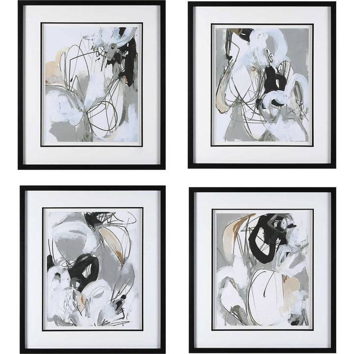 "TANGLED THREADS" GLASS FRAMED PRINTS | SET OF 4