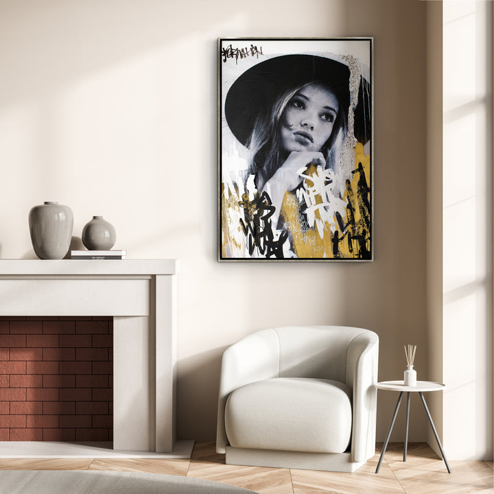 "THE GIRL WITH ALL THE WORDS" GOLD EMBELLISHED CANVAS ART