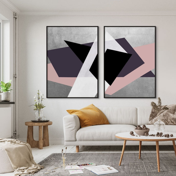 "URBAN JUXTAPOSITION PINK I" METALLIC SILVER CANVAS ART