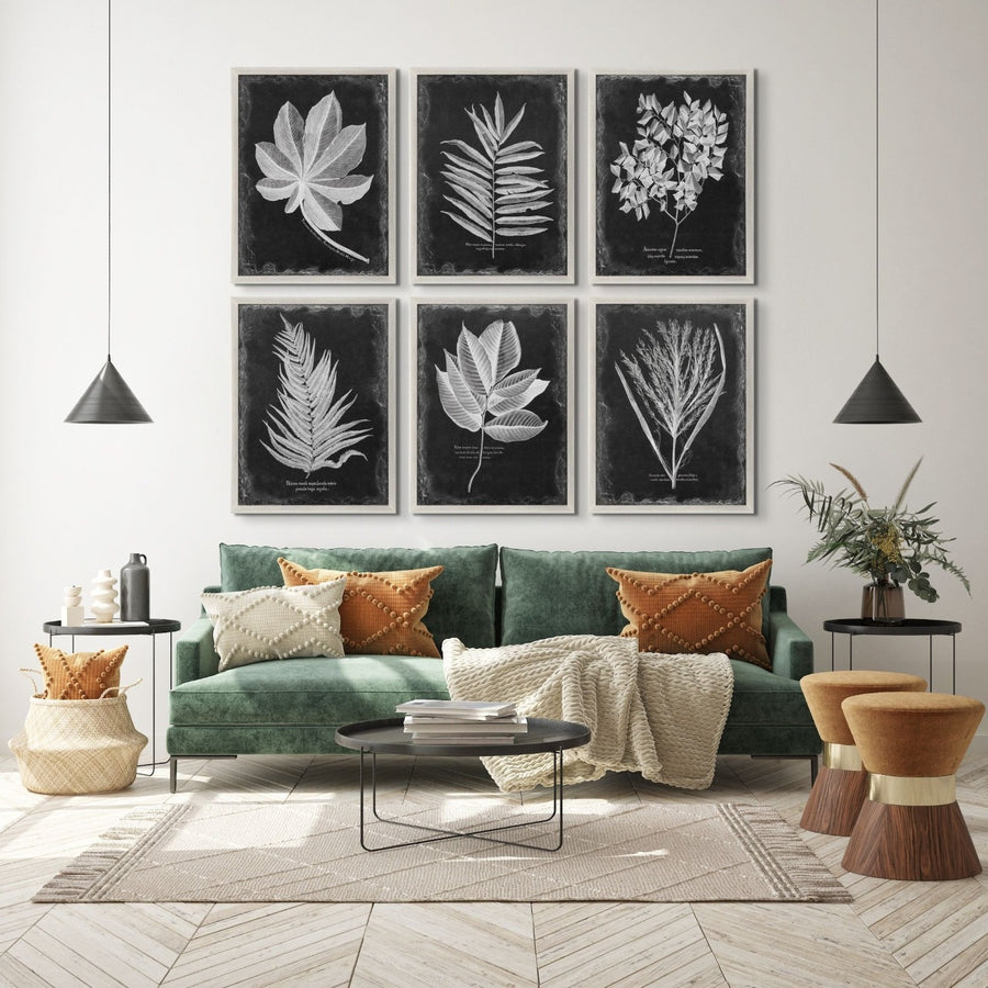 "VINTAGE FOLIAGE" GLASS FRAMED PRINTS | SET OF 6