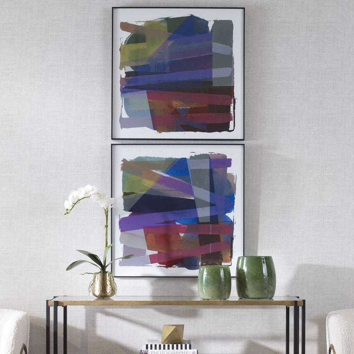 "VIVACIOUS" GLASS FRAMED ABSTRACT PRINTS | SET OF 2