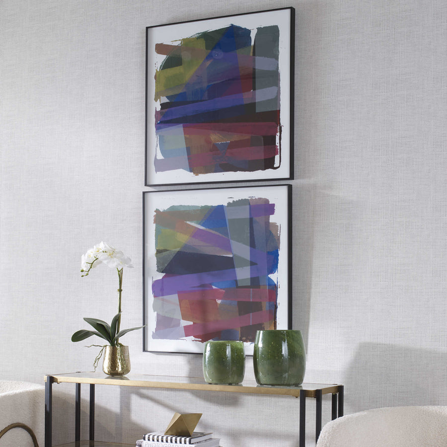 "VIVACIOUS" GLASS FRAMED ABSTRACT PRINTS | SET OF 2