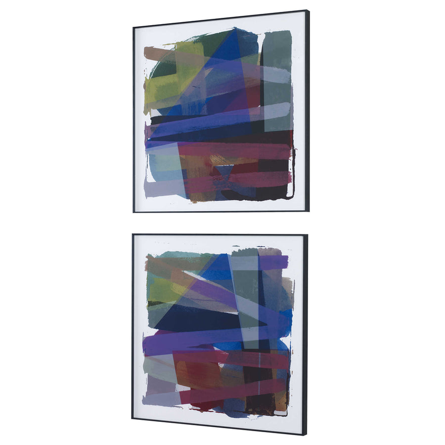 "VIVACIOUS" GLASS FRAMED ABSTRACT PRINTS | SET OF 2