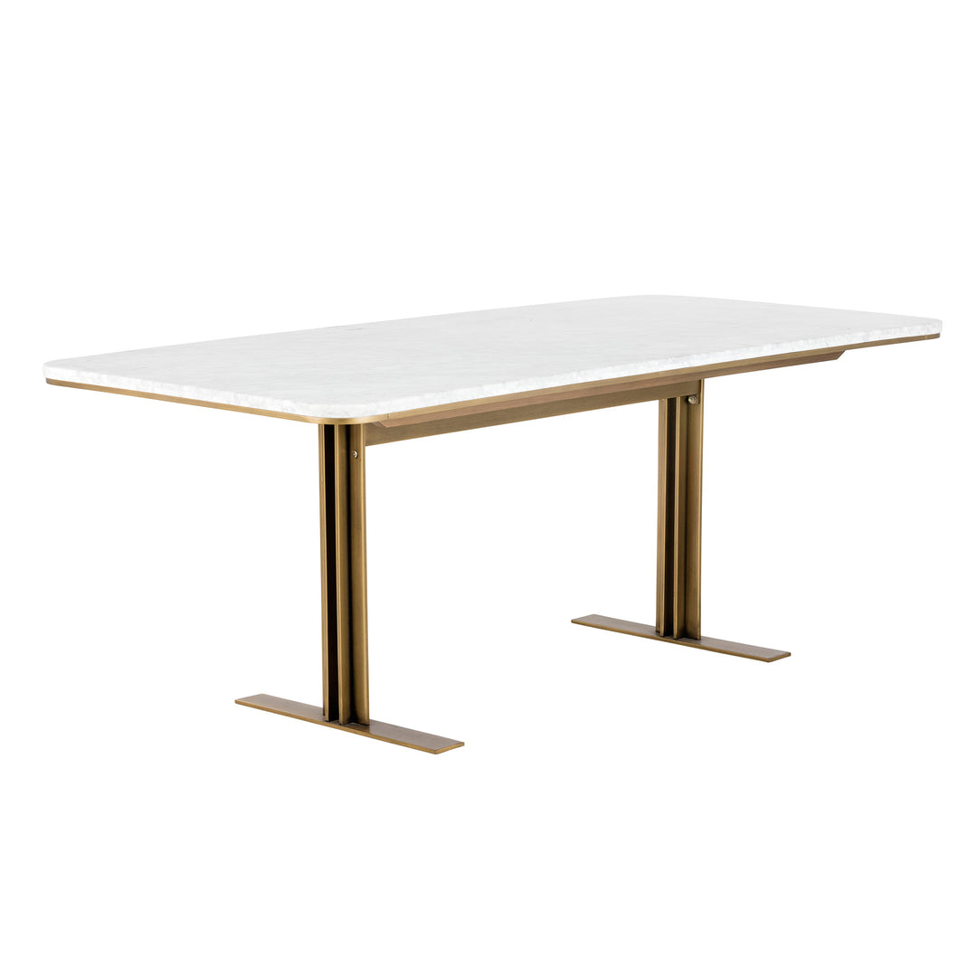 AMBROSIA 79" DINING TABLE - WHITE MARBLE - FRONT VIEW