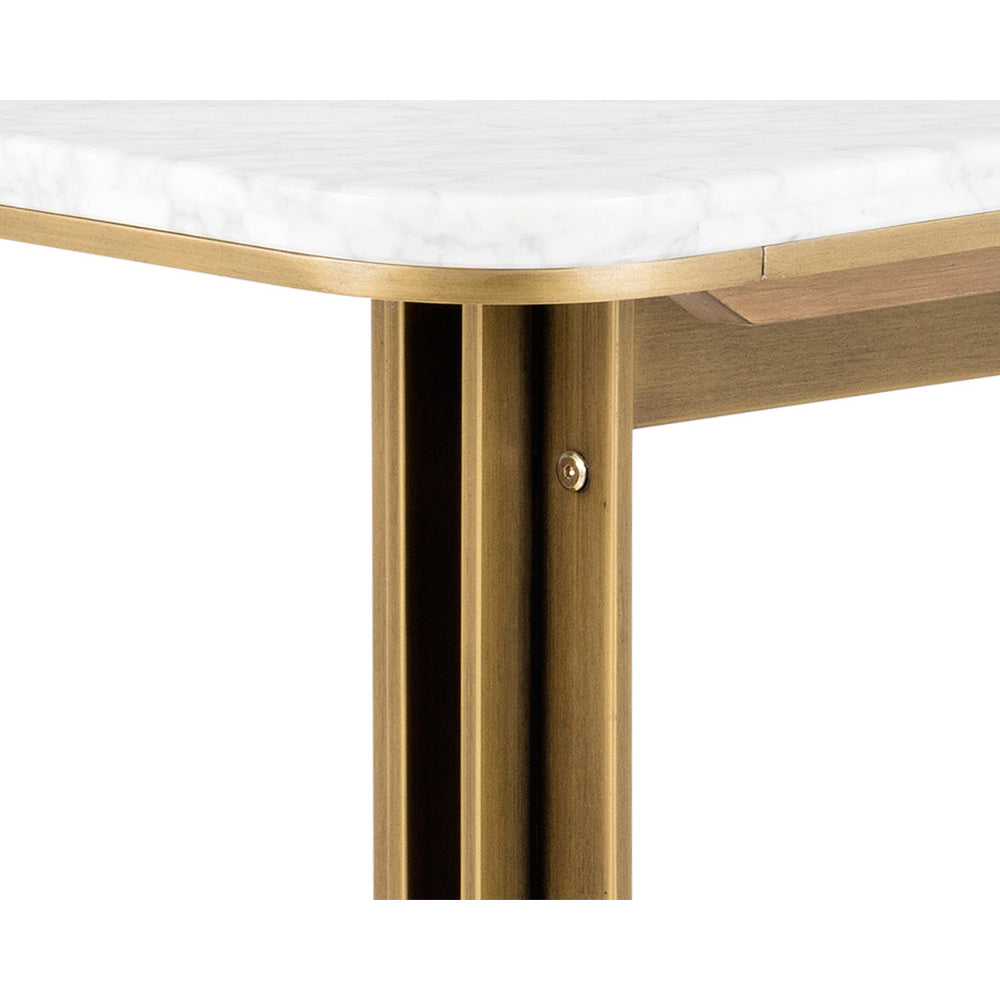 AMBROSIA 79" DINING TABLE - WHITE MARBLE - CLOSE VIEW