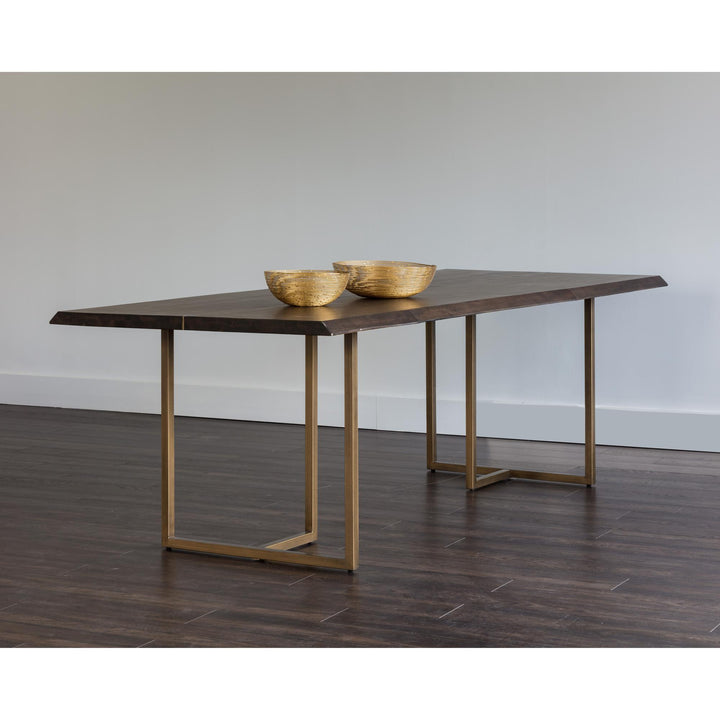 DONNELLY 95" DINING TABLE - ANTIQUE BRASS / DARK MANGO - SIDE VIEW