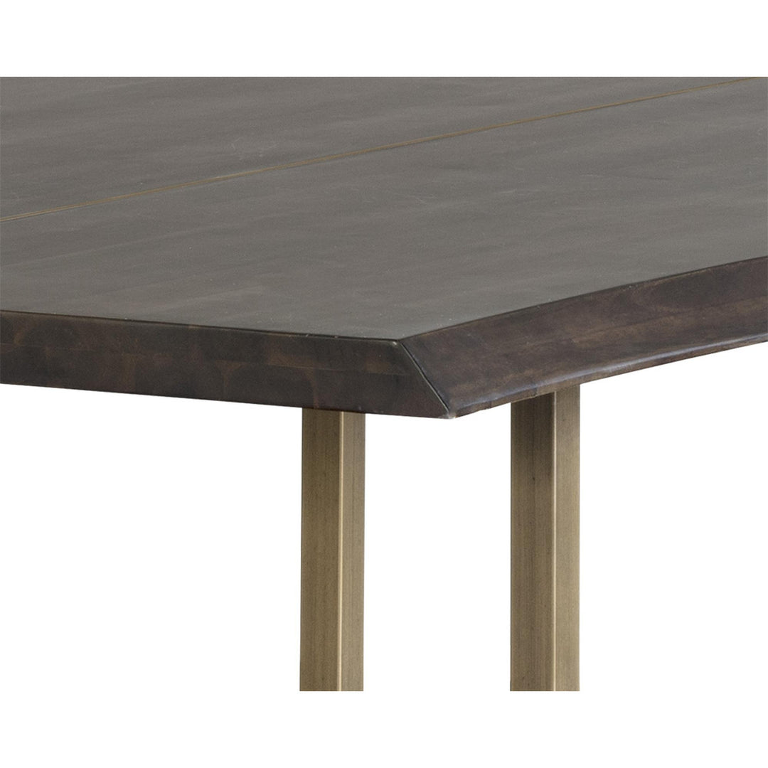 DONNELLY 95" DINING TABLE - ANTIQUE BRASS / DARK MANGO - SIDE VIEW