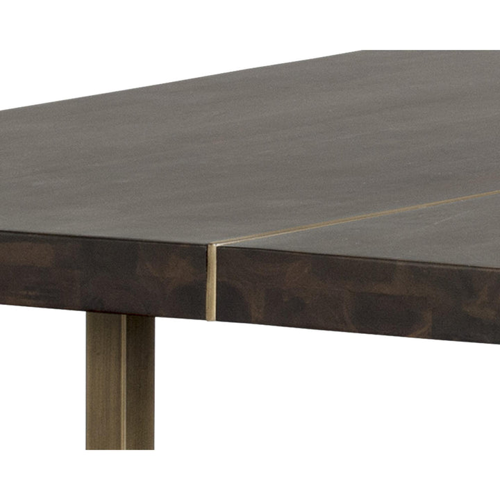 DONNELLY 95" DINING TABLE - ANTIQUE BRASS / DARK MANGO - SIDE VIEW