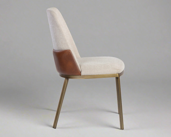 Marie dining chair in oatmeal and cognac for modern style.