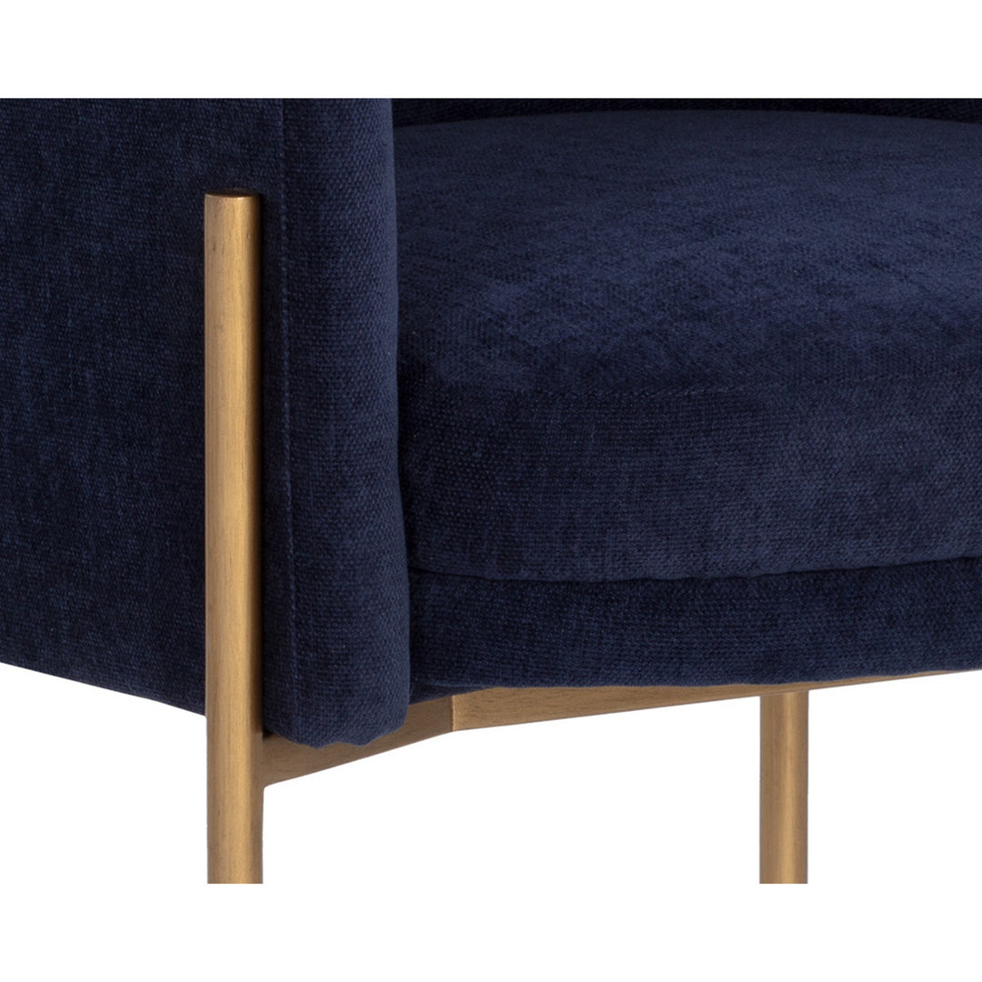 RICHIE ANTIQUE BRASS DANNY NAVY DINING ARMCHAIR - Closeup View