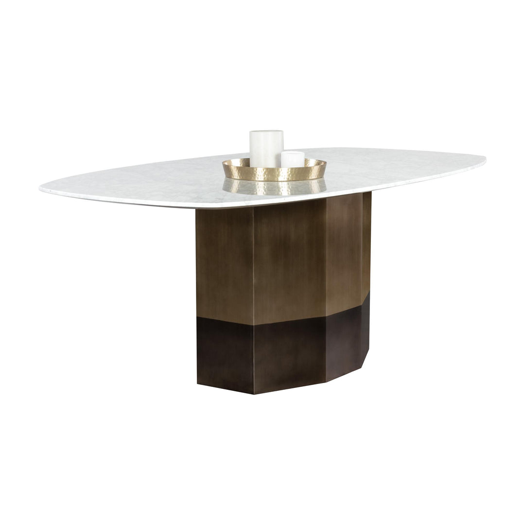 AINSLEY 78.75" DINING TABLE - WHITE MARBLE - SIDE VEW