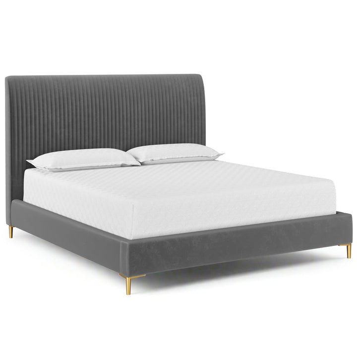 HARRIS VELVET UPHOLSTERED PLATFORM BED - KING BED - FRONT VIEW