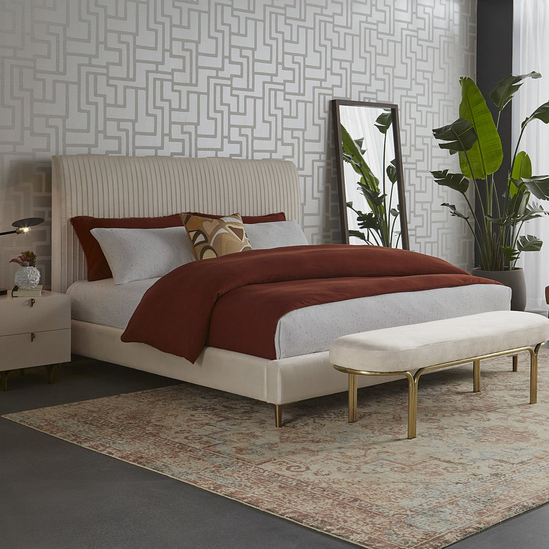 HARRIS VELVET UPHOLSTERED PLATFORM BED - KING BED - ROOM VIEW