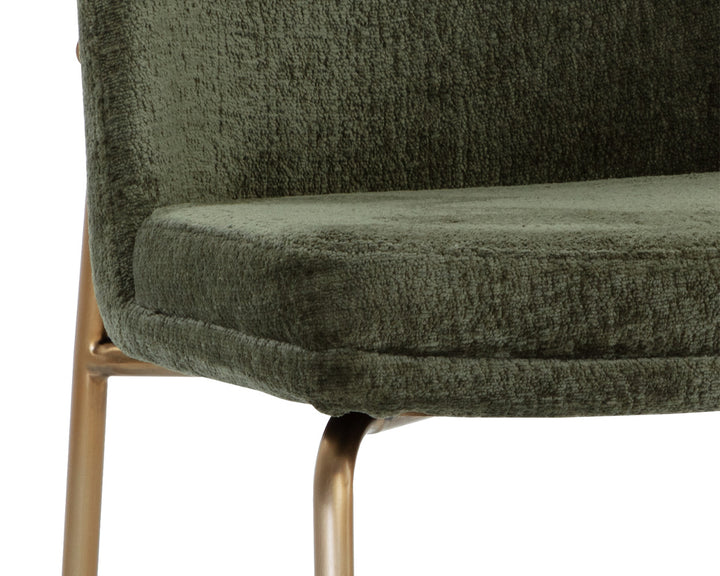 ZEKE ANTIQUE BRASS DINING CHAIR - BERGEN OLIVE - Closeup View