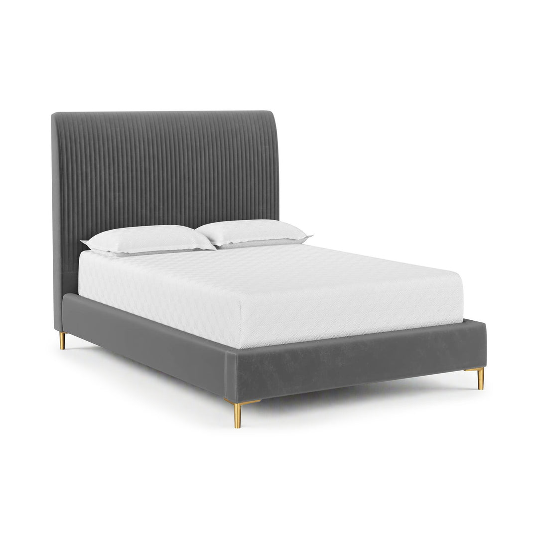 HARRIS VELVET UPHOLSTERED PLATFORM BED - FULL BED - FRONT VIEW