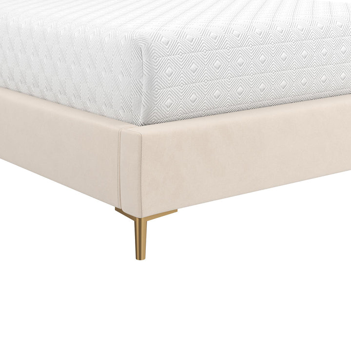 HARRIS VELVET UPHOLSTERED PLATFORM BED - FULL BED - CLOSE VIEW