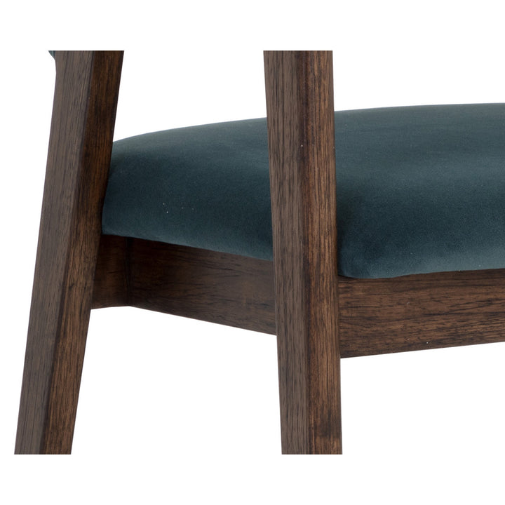 MILTON SMOKE ACACIA DINING ARMCHAIR - MEG DUSTY TEAL - Closeup View