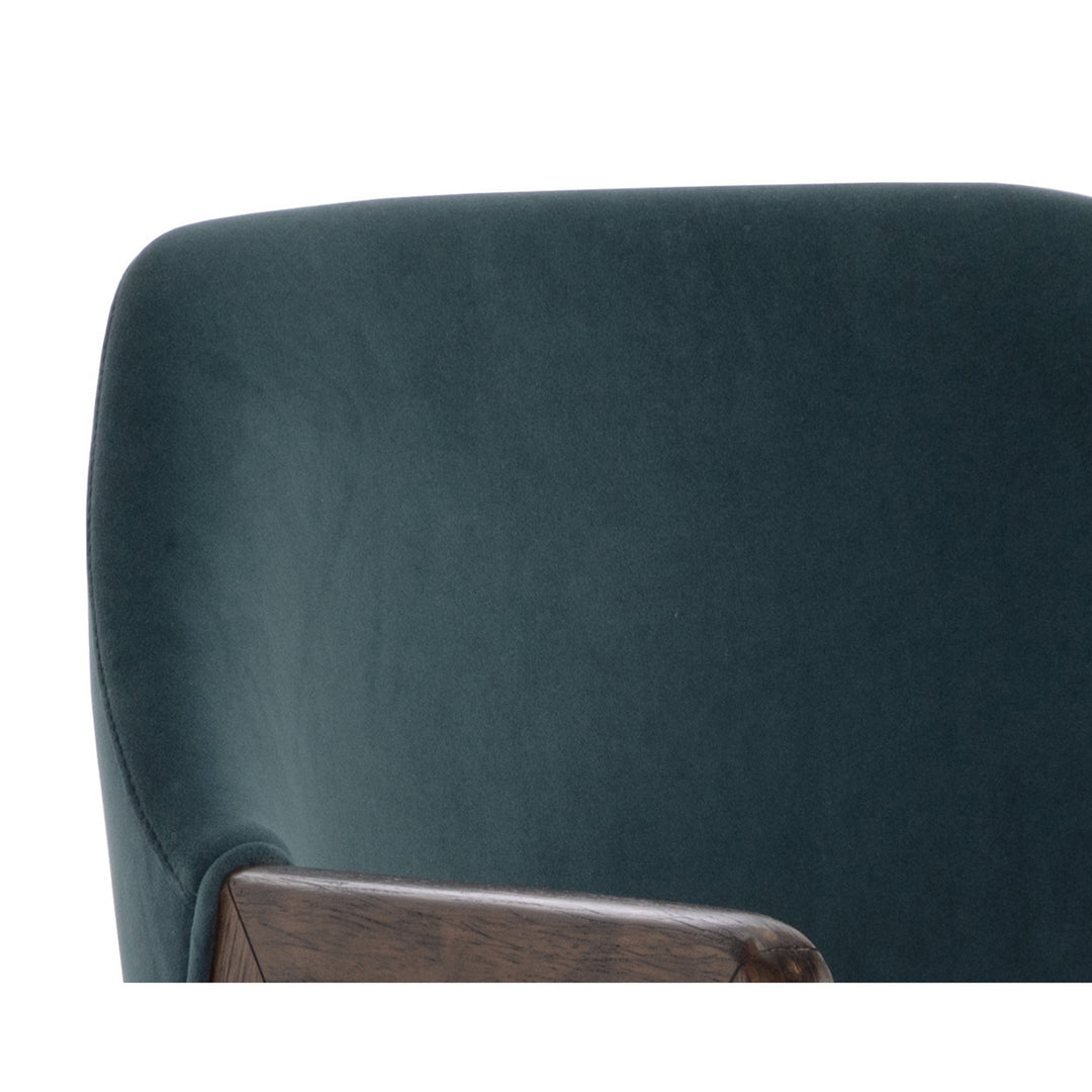 MILTON SMOKE ACACIA DINING ARMCHAIR - MEG DUSTY TEAL - Closeup View