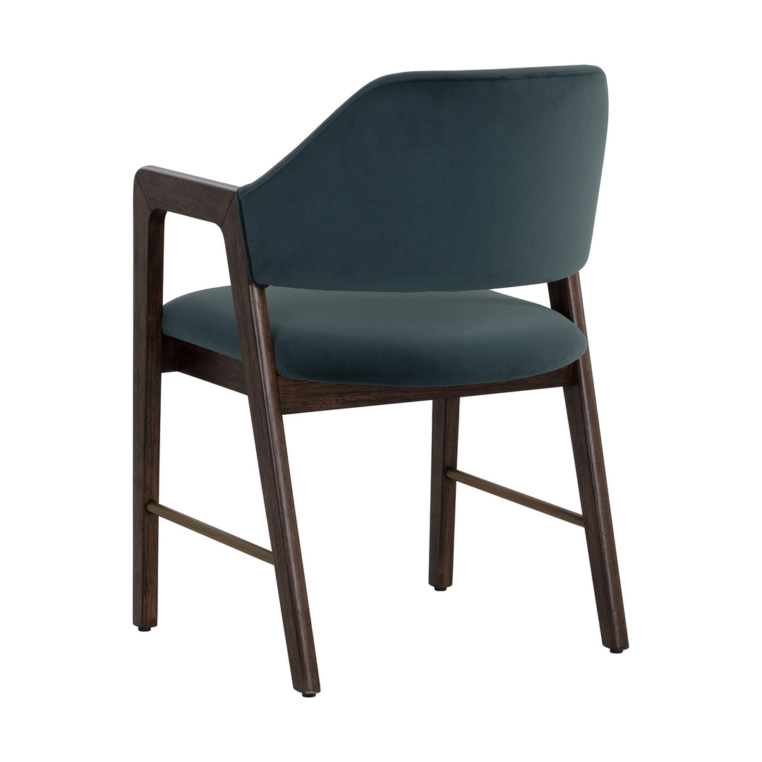 MILTON SMOKE ACACIA DINING ARMCHAIR - MEG DUSTY TEAL - Back View