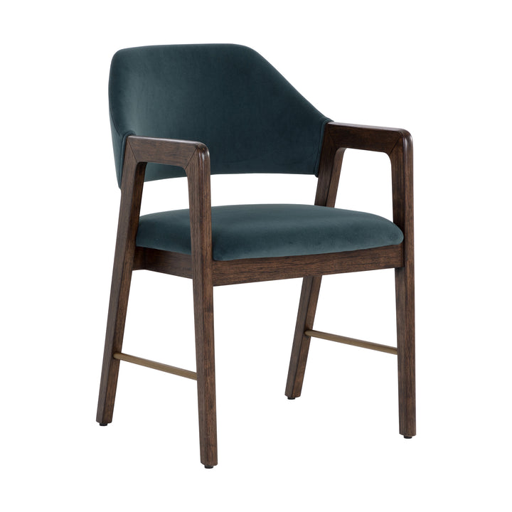 MILTON SMOKE ACACIA DINING ARMCHAIR - MEG DUSTY TEAL - Front View