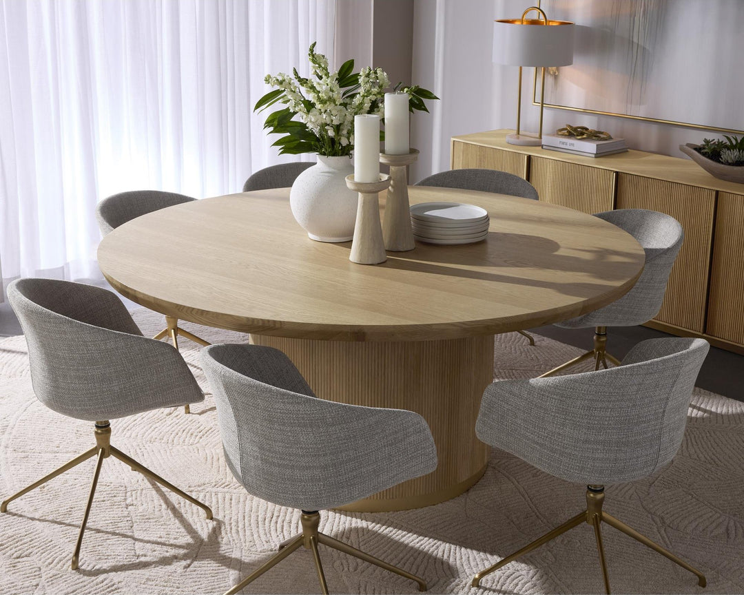 KALLA 68" ROUND DINING TABLE - RUSTIC OAK - FRONT VIEW 