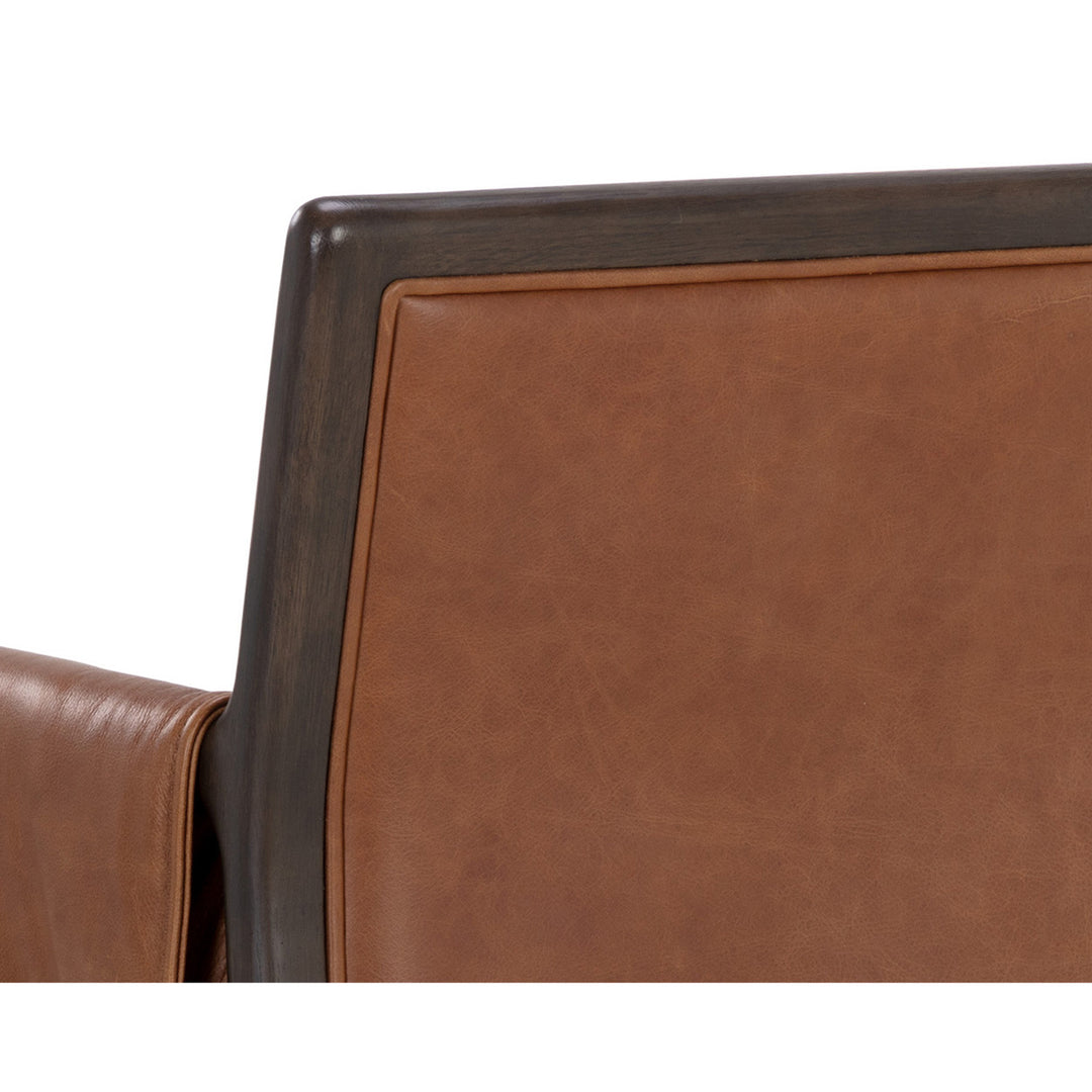 MAUTI SHALIMAR TOBACCO LEATHER DINING ARMCHAIR - Closeup View