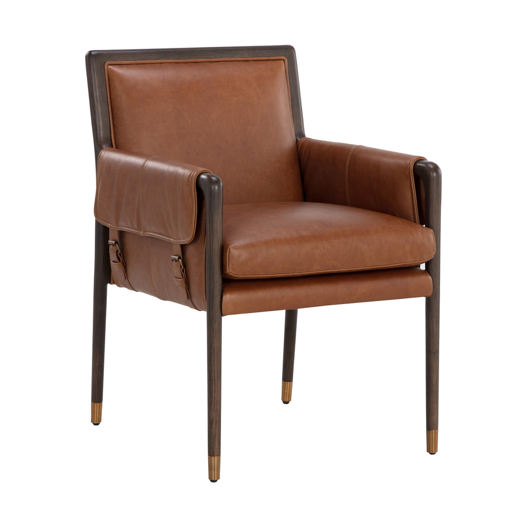 MAUTI SHALIMAR TOBACCO LEATHER DINING ARMCHAIR - Front View