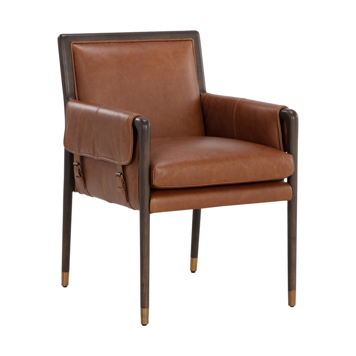 MAUTI SHALIMAR TOBACCO LEATHER DINING ARMCHAIR - Front View