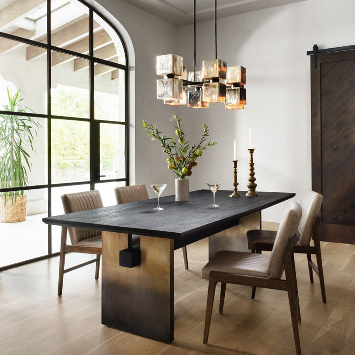 BRENNAN OMBRE ANTIQUE BRASS TRESTLE DINING TABLE