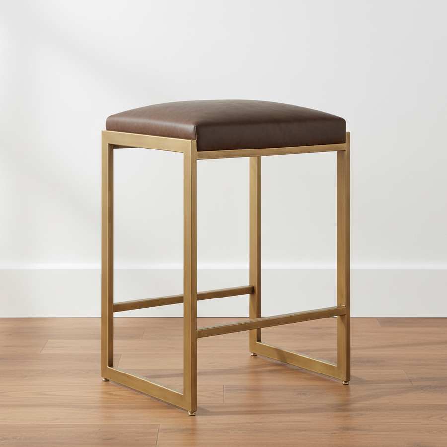ATTICUS COUNTER STOOL: COCOA, BRASS