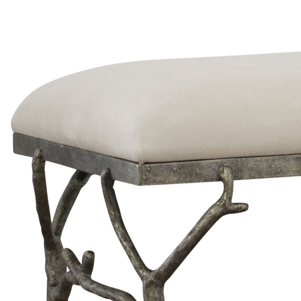 ANTIQUE SILVER BRANCH ACCENT BENCH