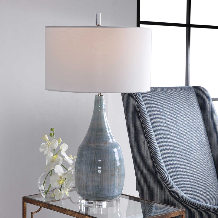 AQUA CRACKLE GLAZE CERAMIC TABLE LAMP