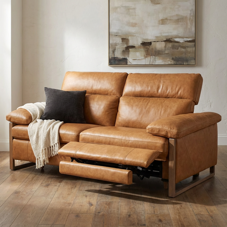 JERICHO POWER RECLINE TAN LEATHER SOFA