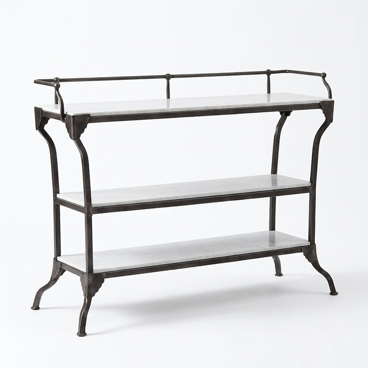 3-TIER INDUSTRIAL IRON & MARBLE BAR CONSOLE