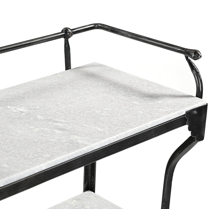 3-TIER INDUSTRIAL IRON & MARBLE BAR CONSOLE