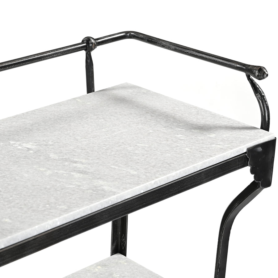 3-TIER INDUSTRIAL IRON & MARBLE BAR CONSOLE