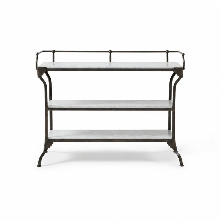 3-TIER INDUSTRIAL IRON & MARBLE BAR CONSOLE