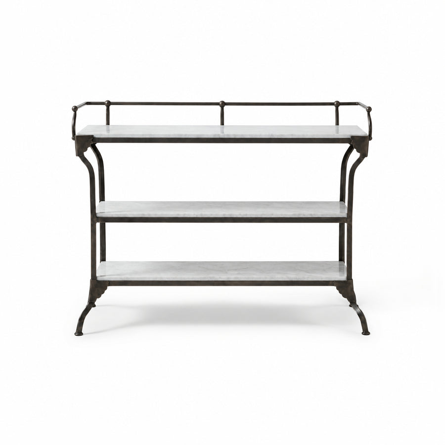 3-TIER INDUSTRIAL IRON & MARBLE BAR CONSOLE