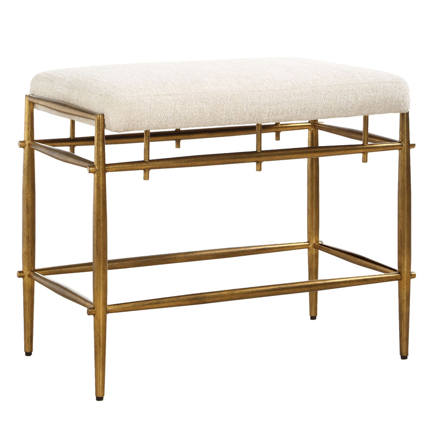 KARLEEN IVORY CHENILLE BRASS VANITY BENCH