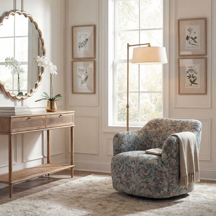 TAPESTRY UPHOLSTERED SWIVEL CHAIR