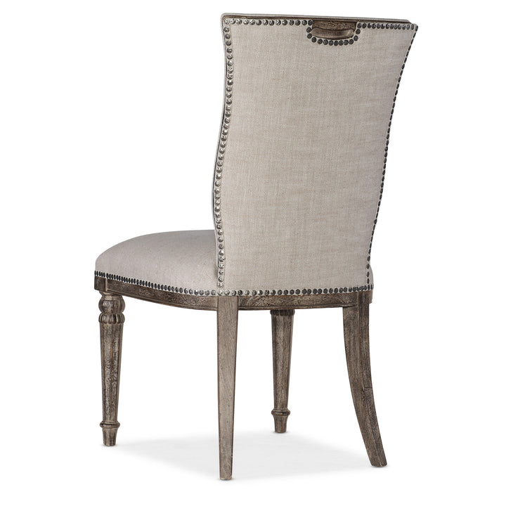 TRADITIONS UPHOLSTERED SIDE CHAIR - BROWN - SIIDE VIEW