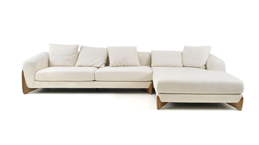 FLEURY CREAM FABRIC + WALNUT SECTIONAL SOFA