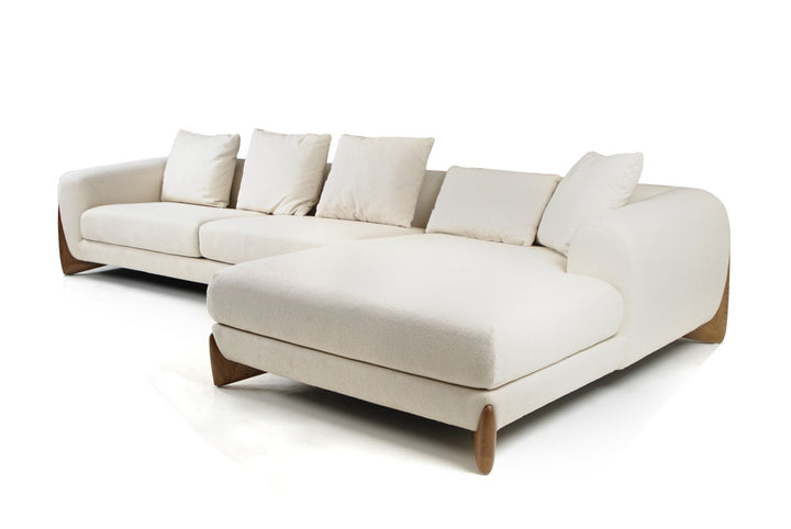 FLEURY CREAM FABRIC + WALNUT SECTIONAL SOFA