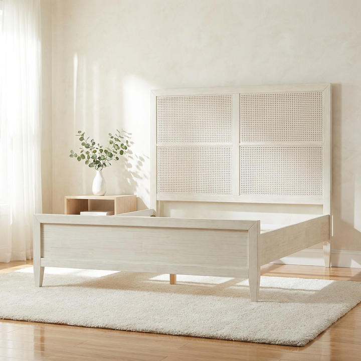 White wooden bed frame isolated