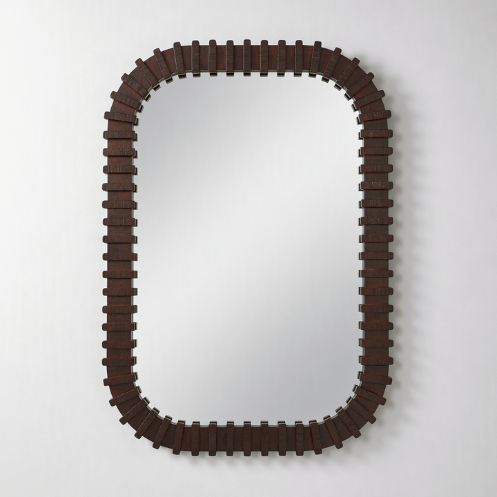 ABRAM SEGMENTED DARK WOOD WALL MIRROR