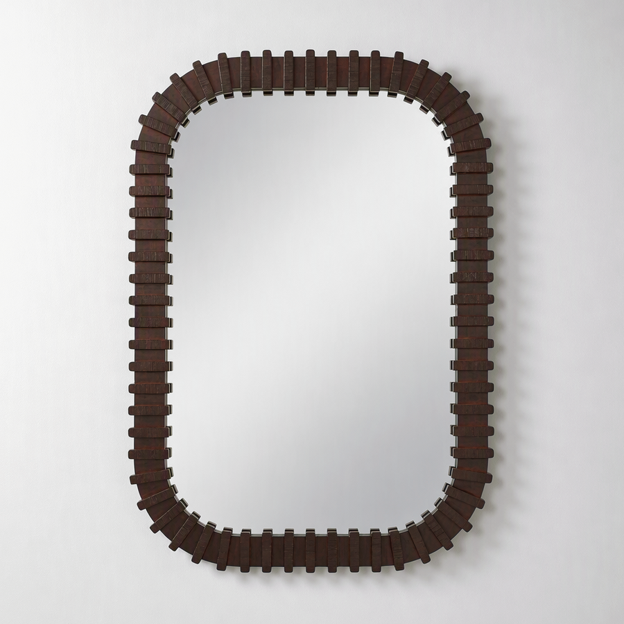 ABRAM SEGMENTED DARK WOOD WALL MIRROR