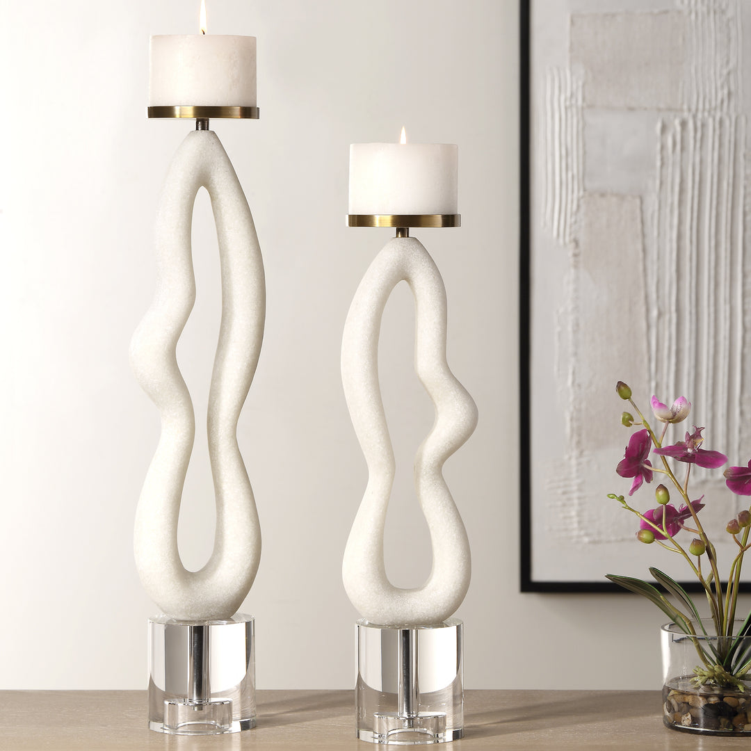 FEAMELO IVORY STONE CANDLEHOLDERS | SET OF 2