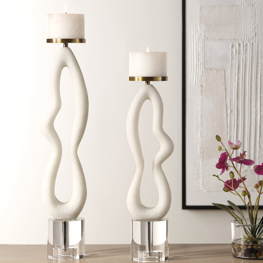 FEAMELO IVORY STONE CANDLEHOLDERS | SET OF 2